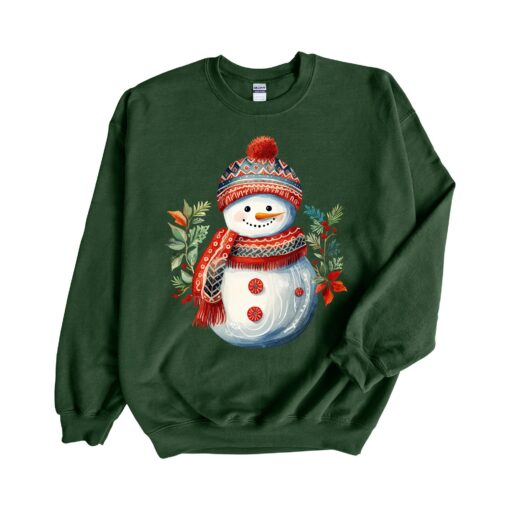 Cute Folk Art Winter Snowman With Scarf Sweatshirt Lovely Unique Xmas Gift