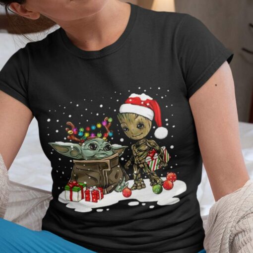 Cute Funny Groot Baby Yoda Christmas Shirt