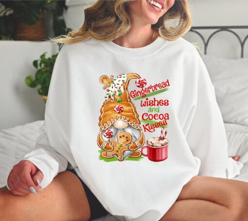 Cute Gingerbread Wishes And Cocoa Kisses Christmas Family Sweatshirt