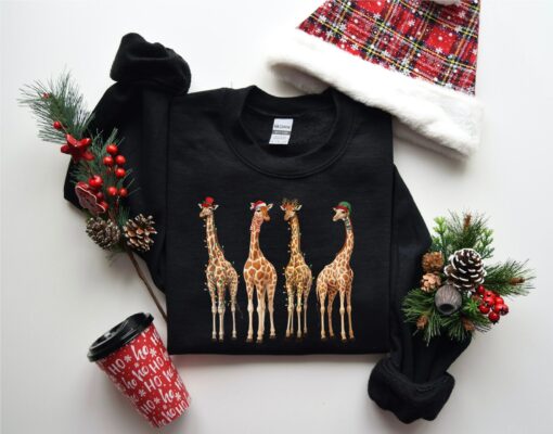 Cute Giraffes Christmas Bling Lights Sweatshirt Lovely Unique Xmas Gift