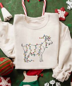 Cute Goat With Christmas Lights Sweatshirt Lovely Unique Xmas Gift