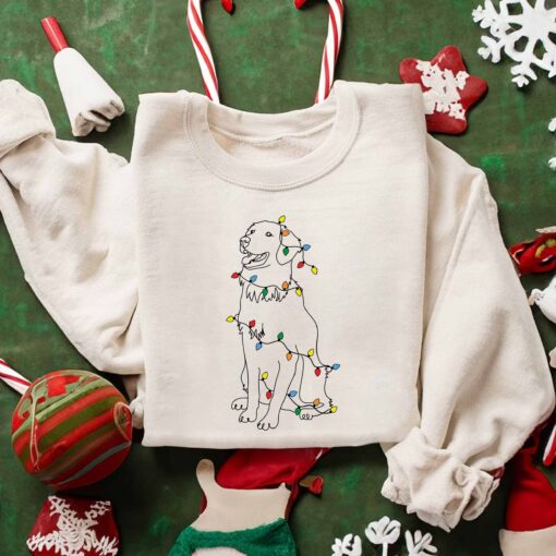 Cute Golden Retriever With Christmas Lights Sweatshirt Lovely Unique Xmas Gift