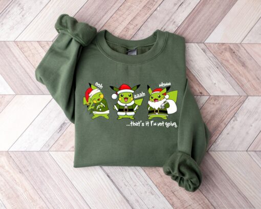 Cute Green Pikachu Anime Merry Christmas Sweatshirt Lovely Unique Xmas Gift