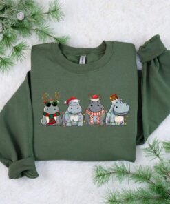 Cute Hippopotamus Christmas Light Sweatshirt Lovely Unique Xmas Gift