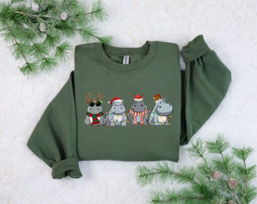 Cute Hippopotamus Christmas Light Sweatshirt Lovely Unique Xmas Gift