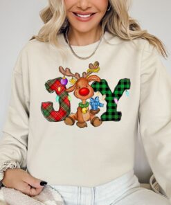 Cute Joy Reindeer Sweatshirt Lovely Unique Xmas Gift