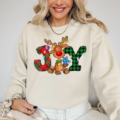 Cute Joy Reindeer Sweatshirt Lovely Unique Xmas Gift