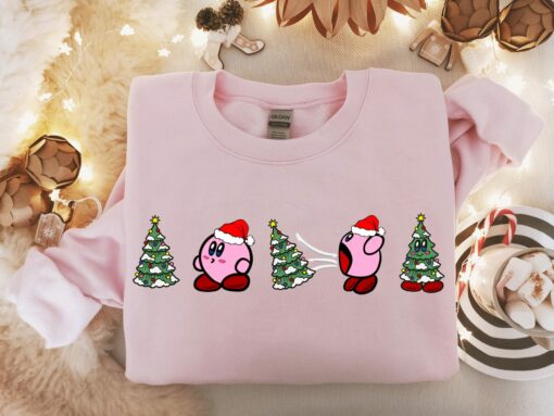 Cute Kirby Funny Christmas Tree Lights Sweatshirt Unique Xmas Gift