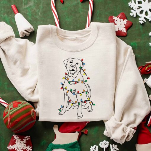 Cute Labrador Retriever With Christmas Lights Sweatshirt Lovely Unique Xmas Gift