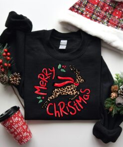 Cute Leopard Peeping Reindeer Christmas Sweatshirt Unique Xmas Gift