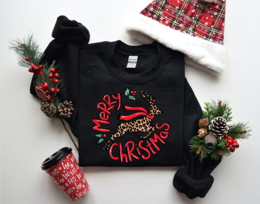 Cute Leopard Peeping Reindeer Christmas Sweatshirt Unique Xmas Gift