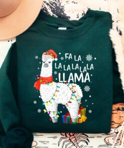 Cute Llama With Santa Hat Christmas Sweatshirt Lovely Unique Xmas Gift