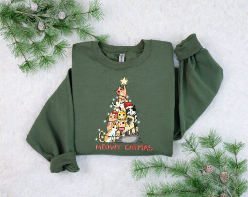 Cute Meowy Catmas Bling Lights Sweatshirt Unique Xmas Gift