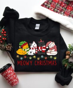 Cute Meowy Christmas Bling Lights Sweatshirt Unique Xmas Gift