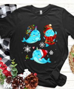 Cute Narwhal Christmas Santa Claus Hat Reindeer Sweatshirt Lovely Unique Xmas Gift