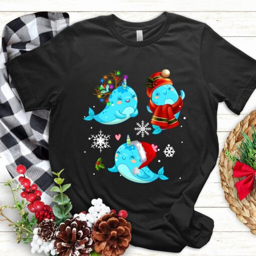 Cute Narwhal Christmas Santa Claus Hat Reindeer Sweatshirt Lovely Unique Xmas Gift