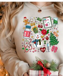 Cute Nurse And Christmas Doodles Sweatshirt Lovely Unique Xmas Gift
