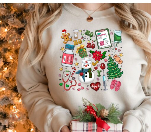 Cute Nurse And Christmas Doodles Sweatshirt Lovely Unique Xmas Gift