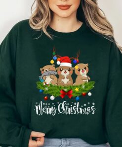 Cute Otter Christmas Santa Hat Reindeer Sweatshirt Lovely Unique Xmas Gift