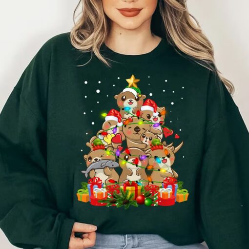 Cute Otter Christmas Tree Sweatshirt Lovely Unique Xmas Gift