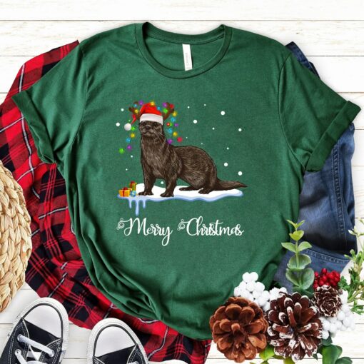 Cute Otters Merry Christmas Lights Tree Sweatshirt Unique Xmas Gift