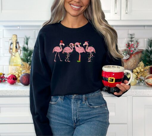 Cute Pinky Christmas Flamingo Sweatshirt Unique Xmas Gift