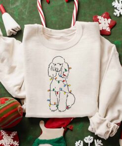 Cute Poodle With Christmas Lights Sweatshirt Lovely Unique Xmas Gift