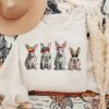 Cute Rabbit With Santa Hat Christmas Lights Sweatshirt Lovely Unique Xmas Gift