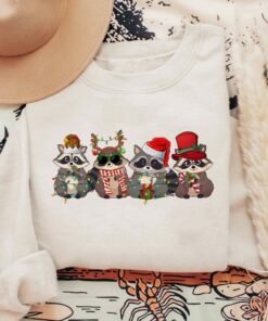 Cute Raccoon With Santa Hat Christmas Lights Sweatshirt Lovely Unique Xmas Gift