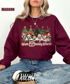 Cute Retro WDW Mickey And Friends Christmas Trees Sweatshirt Lovely Unique Xmas Gift