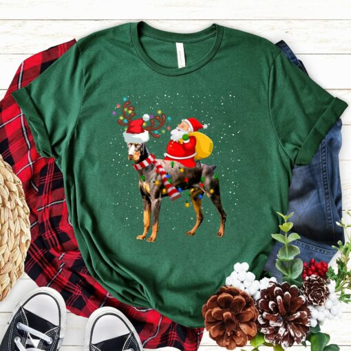 Cute Santa Riding Doberman Dog Christmas Pajama Sweatshirt Lovely Unique Xmas Gift