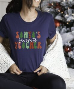 Cute Santa’s Favorite Teacher Pine Christmas Tree Sweatshirt Trendy Unique Xmas Gift