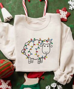 Cute Sheep With Christmas Lights Sweatshirt Lovely Unique Xmas Gift