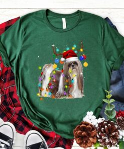 Cute Shih Tzu Santa Hat Christmas Lights Sweatshirt Lovely Unique Xmas Gift