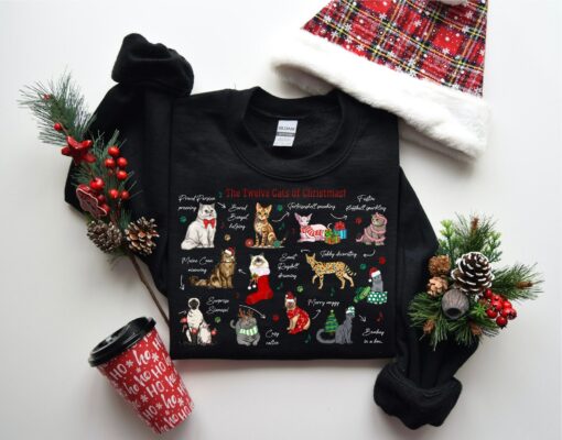 Cute The Twelve Cats Of Christmas Sweatshirt Lovely Unique Xmas Gift