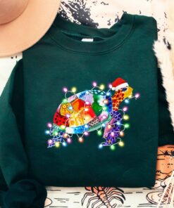 Cute Turtle With Christmas Lights Sweatshirt Lovely Unique Xmas Gift