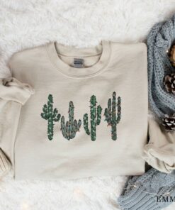 Cute Western Cactus Santa Christmas Bling Lights Sweatshirt Lovely Unique Xmas Gift