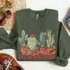 Cute Western Feliz Navidad Cactus Santa Christmas Bling Lights Stars Sweatshirt Lovely Unique Xmas Gift