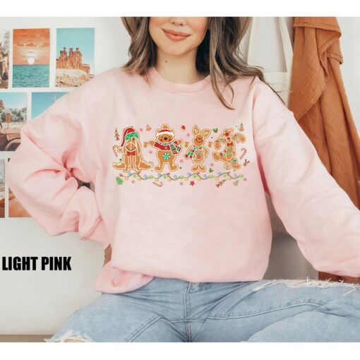 Cute Winnie The Pooh Gingerbread Cookie Christmas Lights Sweatshirt Lovely Unique Xmas Gift Disneyworld