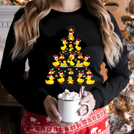 Cute Yellow Duck Christmas Tree Brigh Lights Sweatshirt Lovely Unique Xmas Gift