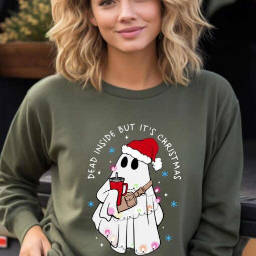 Dead Inside But It’s Christmas Christmas Cute Ghost Boojee Sweatshirt Tee Sweatshirt