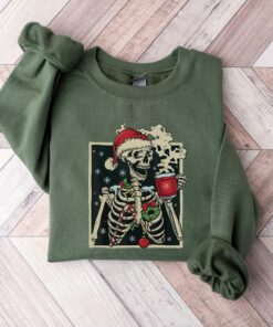 Dead Inside Skeleton Drink Coffee Funny Christmas Sweatshirt Gift