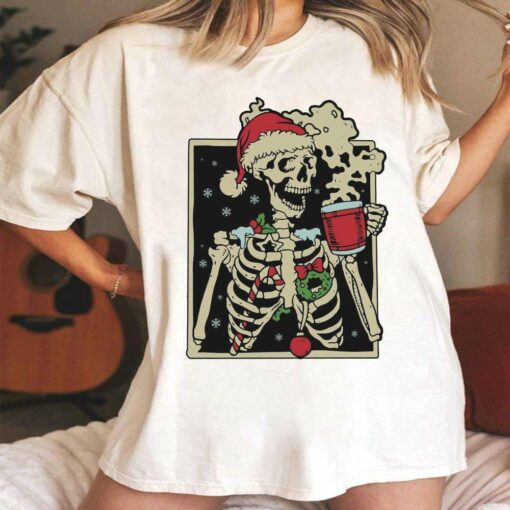 Dead Inside Skeleton Sarcastic Christmas Coffee T-Shirt