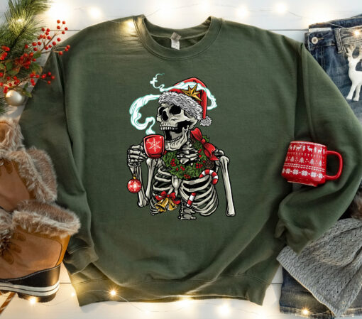 Dead Inside Skeleton Sarcastic Coffee Christmas Sweatshirt