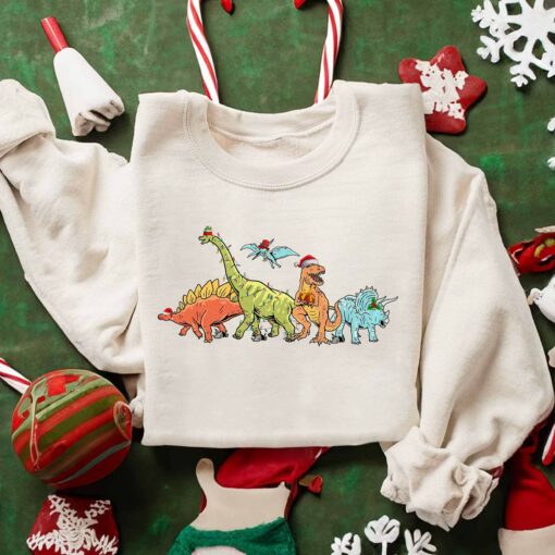 Dinosaur T-Rex Merry Christmas Bling Lights Sweatshirt Unique Xmas Gift