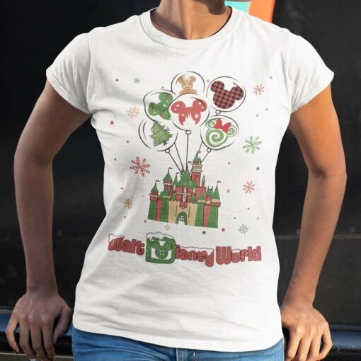 Disney Castle With Balloon Fly Up Christmas T-shirt