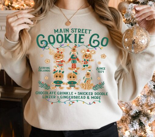 Disney Main Street Cookie Co Since 1971 Mickey and Friends Disneyland Gingerbread Christmas Sweatshirt Lovely Unique Xmas Gift