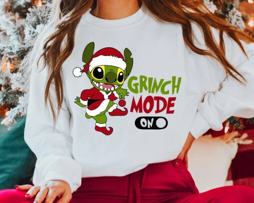 Disney Stitch Santa Costume Christmas Lights Angry Mode Sweatshirt Christmas Gifts