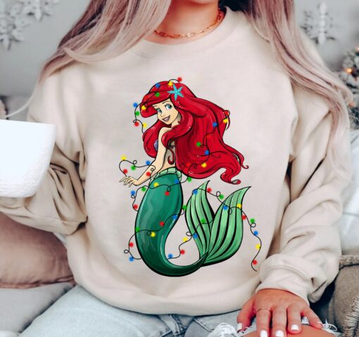 Disney The Little Mermaid Ariel Christmas Lights Shirt Disney X-Mas Squad Sweatshirt