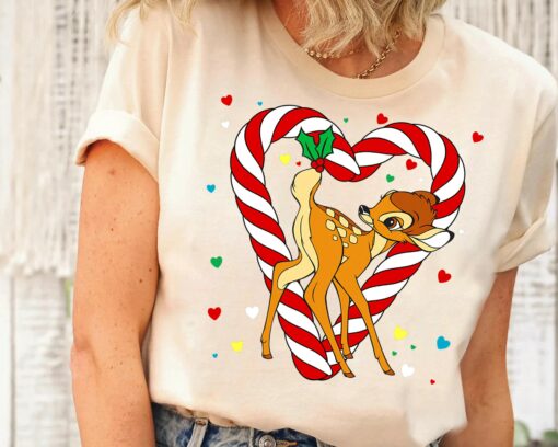 Disneyland Bambi Candy Cane Holiday Christmas Lights Characters Christmas Sweatshirt Unique Xmas Gift